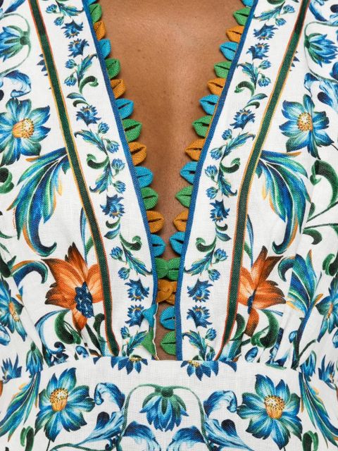 FARM Rio floral-print V-neck midi dress - White