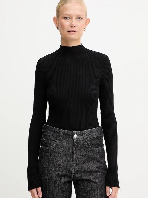 Twinset sweter wełniany damski kolor czarny lekki z półgolfem 252TT3111 - zdjęcie produktu nr 1