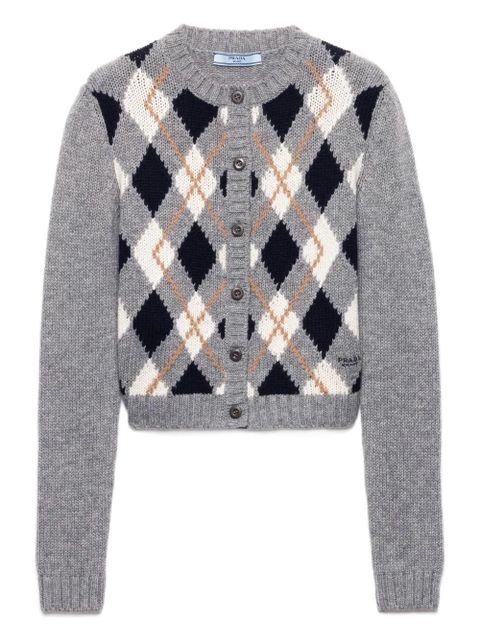 Prada diamond-pattern wool cardigan - Grey - zdjęcie produktu nr 1