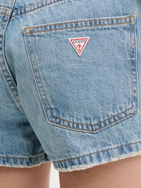 Guess Jeans szorty jeansowe damskie kolor niebieski gładkie high waist W5GD0Y D5O14