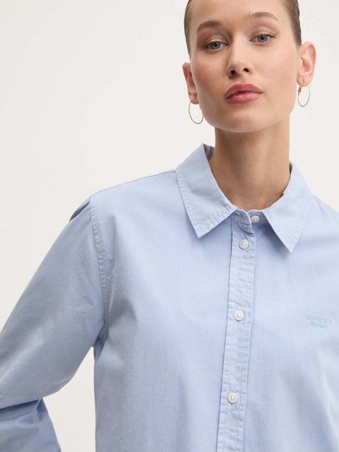 Guess Jeans koszula bawełniana damska kolor niebieski regular z kołnierzykiem klasycznym W4YH68 WGCF1