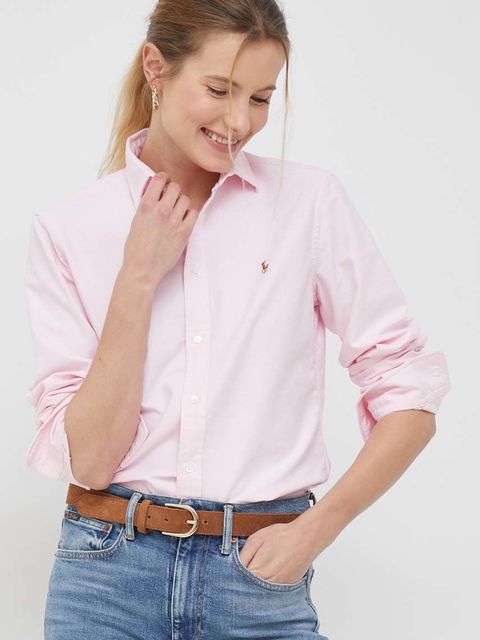 Polo Ralph Lauren koszula bawełniana damska kolor różowy regular z kołnierzykiem klasycznym
