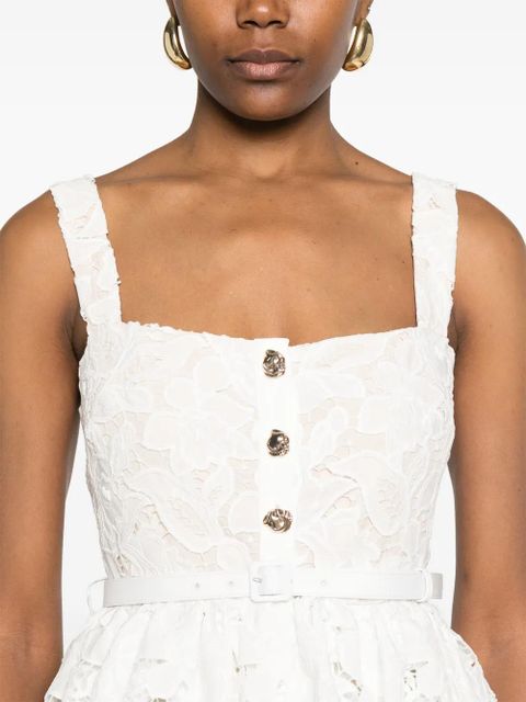 Self-Portrait lace tiered mini dress - White