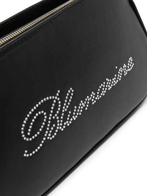 Blumarine rhinestone-logo leather bag - Black