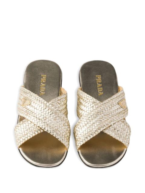 Prada woven leather crisscross slides - Gold