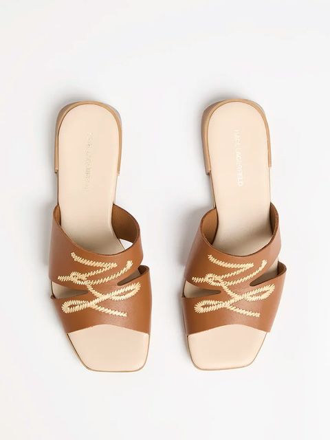 Karl Lagerfeld klapki skórzane PETALO damskie kolor brązowy KL80772