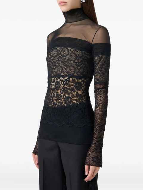 Blumarine sheer-lace mock-neck top - Black