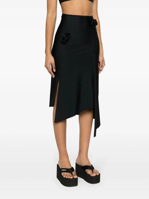 Coperni floral-appliqué asymmetric midi skirt - Black