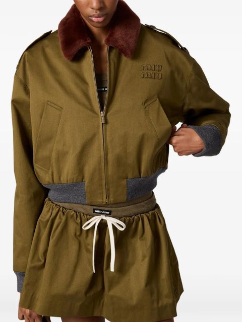 Miu Miu shearling-collar logo bomber jacket - Green