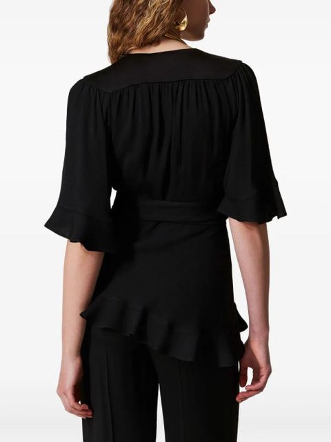 TWINSET ruffle-detail wrap top - Black