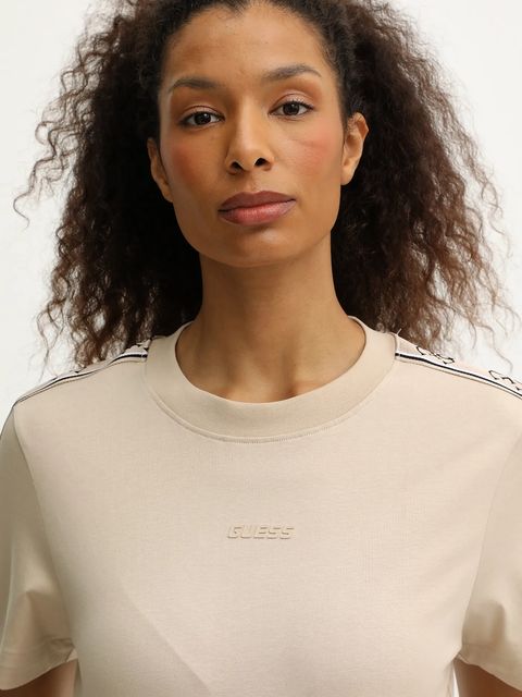 Guess t-shirt bawełniany BRITNEY damski kolor beżowy V3RI08 I3Z14