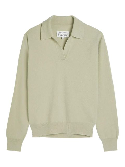 Maison Margiela V-neck knitted polo top - Green - zdjęcie produktu nr 1