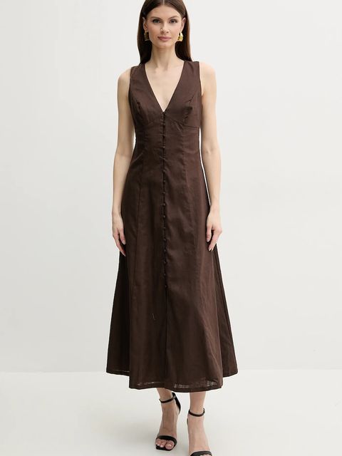 Bardot sukienka lniana CORDELIA kolor brązowy midi rozkloszowana 59808DB - zdjęcie produktu nr 2