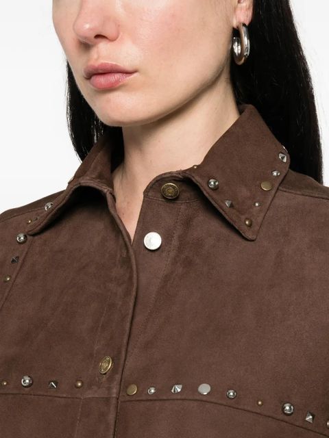 Moschino stud-embellishment suede shirt - Brown