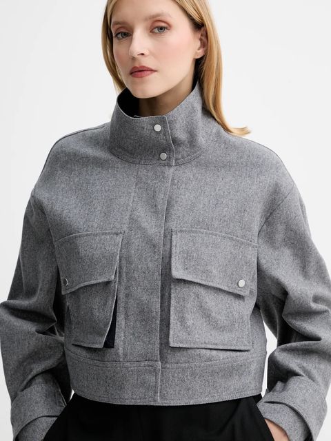 BOSS kurtka z wełną kolor szary przejściowa oversize 50548307