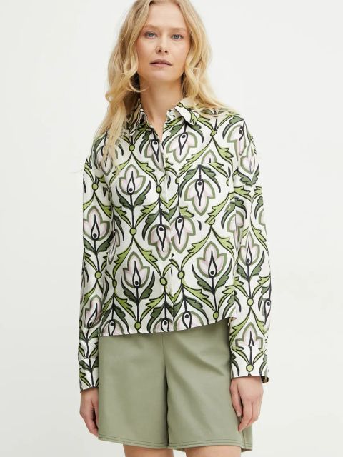 Weekend Max Mara koszula jedwabna damska kolor zielony regular z kołnierzykiem klasycznym 2515111131600