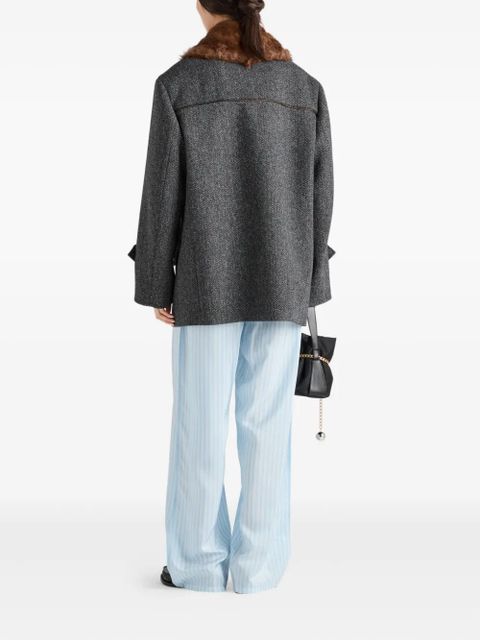 Prada herringbone fur-collar coat - Grey - zdjęcie produktu nr 2
