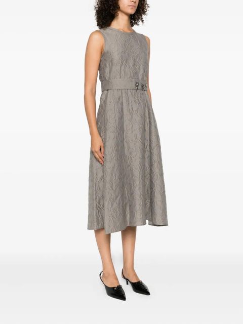 Max Mara Timeless floral-embellished belted midi dress - Grey