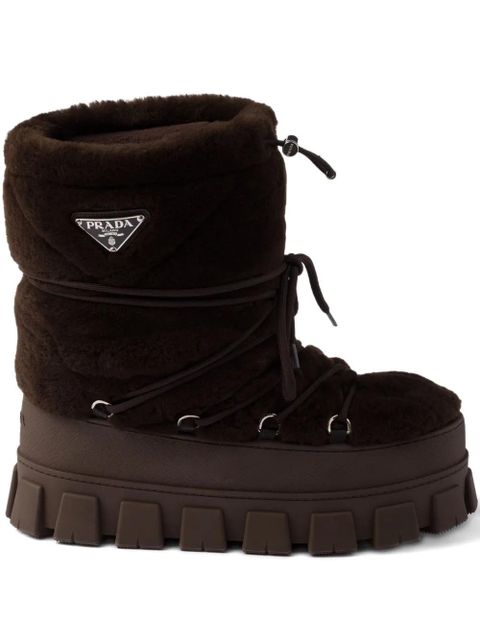 Prada faux-fur lace-up ankle boots - Brown - zdjęcie produktu nr 1