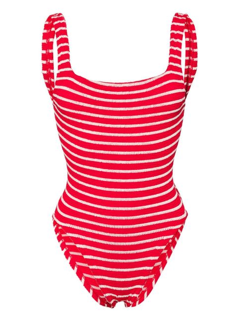 Hunza G candy-stripe crinkled swimsuit - Red - zdjęcie produktu nr 1