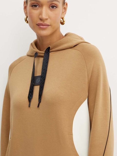 BOSS bluza damska kolor beżowy z kapturem wzorzysta 50520874