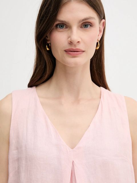 United Colors of Benetton bluzka lniana kolor różowy gładka 5BMLDQ06W