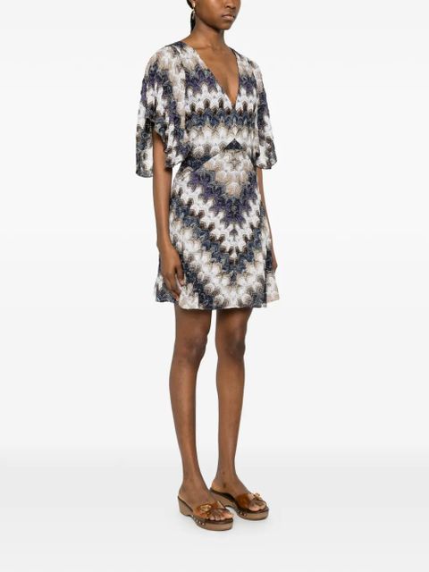Missoni V-neck chevron mini dress - White