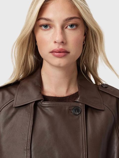 AllSaints płaszcz skórzany REED kolor brązowy W004LD