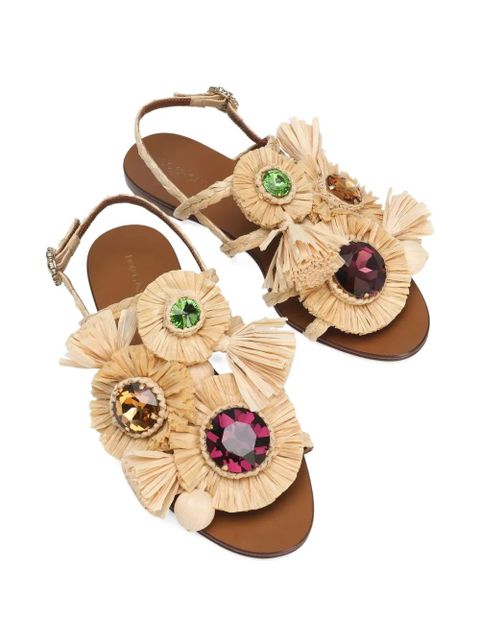 Dolce & Gabbana embellished raffia sandals - Neutrals