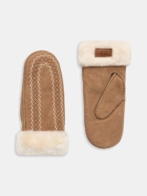 UGG rękawiczki zamszowe damskie kolor brązowy 100907 - zdjęcie produktu nr 1