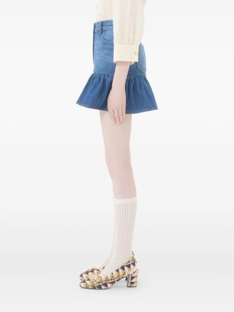 Valentino Garavani ruffled denim mini skirt - Blue