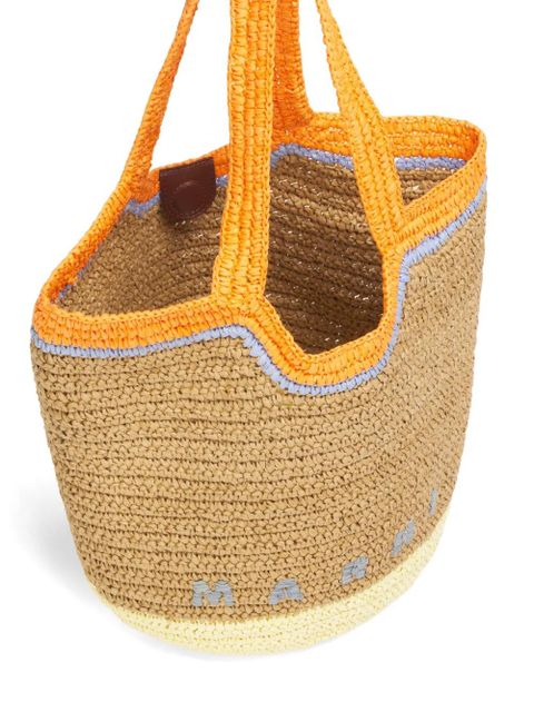 Marni raffia logo shoulder bag - Brown
