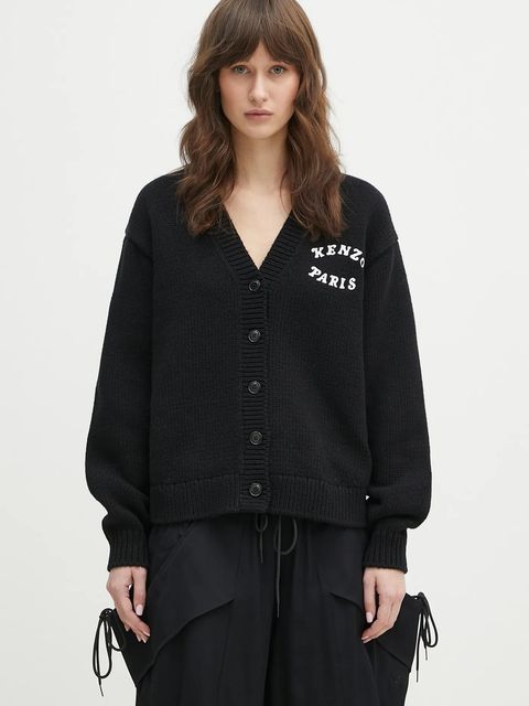 Kenzo kardigan wełniany x Verdy damski kolor czarny ciepły FF52CA4773CX.99J
