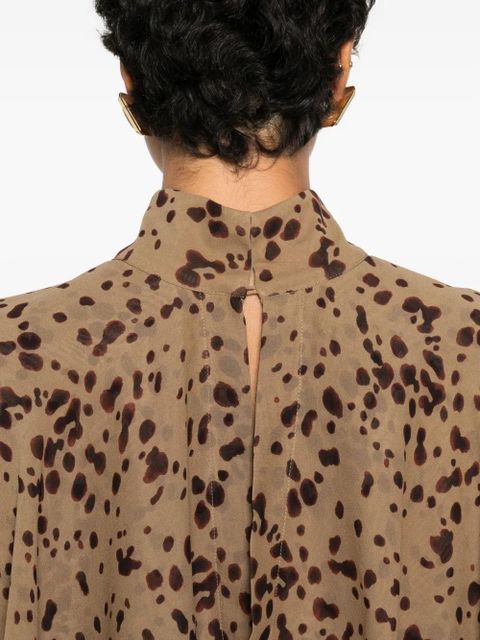 Ferragamo ruffled printed midi dress - Brown