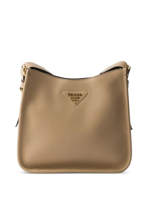 Prada logo-detail leather shoulder bag - Neutrals