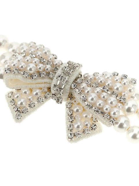 Self-Portrait pearl bow necklace - White