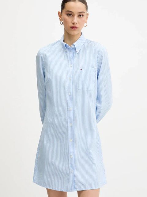 Tommy Jeans sukienka bawełniana kolor niebieski mini prosta DW0DW20334 - zdjęcie produktu nr 1