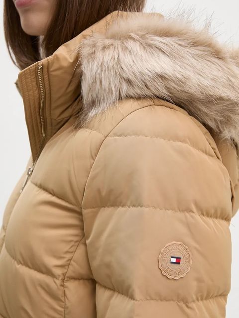 Tommy Hilfiger kurtka puchowa damska kolor beżowy zimowa WW0WW43234