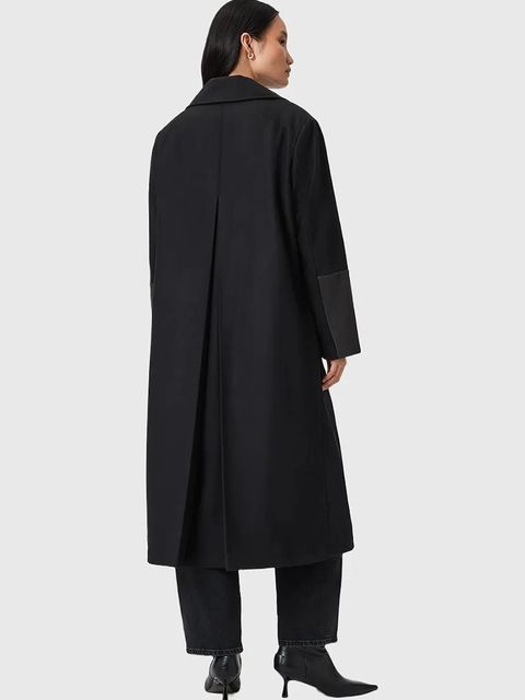 AllSaints płaszcz z dodatkiem wełny SELLMA kolor czarny W020OD