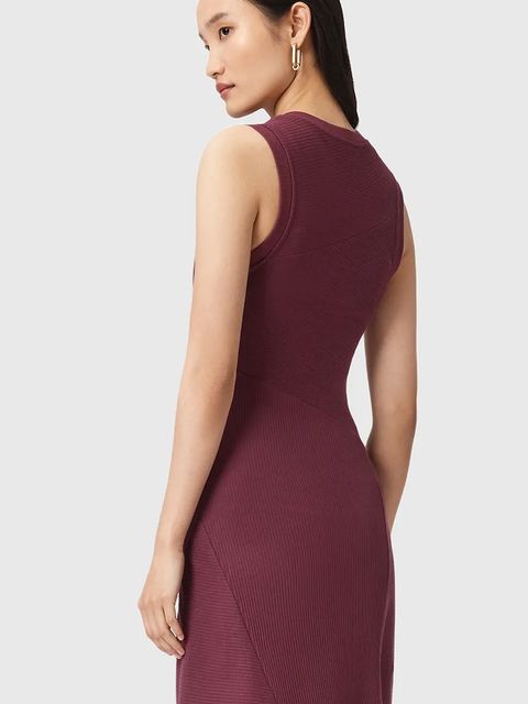 AllSaints sukienka GIA kolor bordowy maxi rozkloszowana W073DD