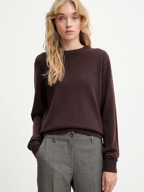Answear.LAB sweter z wełny merino z szalem damski kolor brązowy lekki