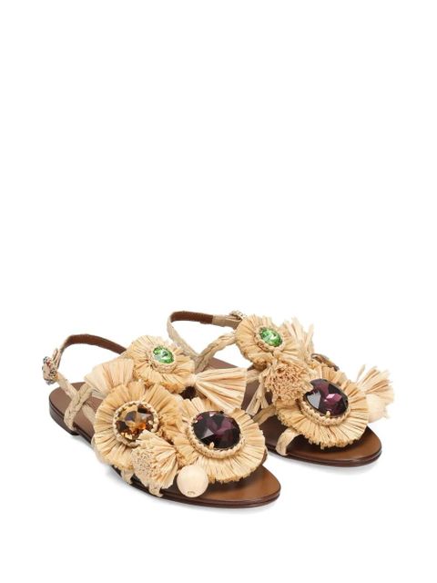 Dolce & Gabbana embellished raffia sandals - Neutrals