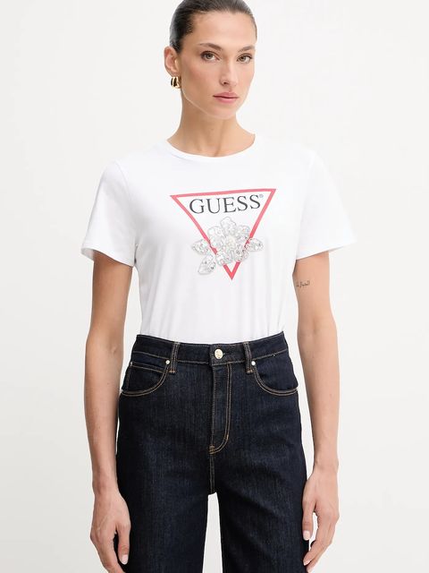 Guess t-shirt bawełniany damski kolor biały W5YI38 I3Z14 - zdjęcie produktu nr 1
