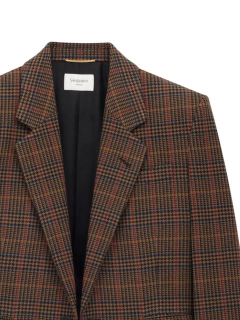 Saint Laurent checked single-breasted wool blazer - Brown