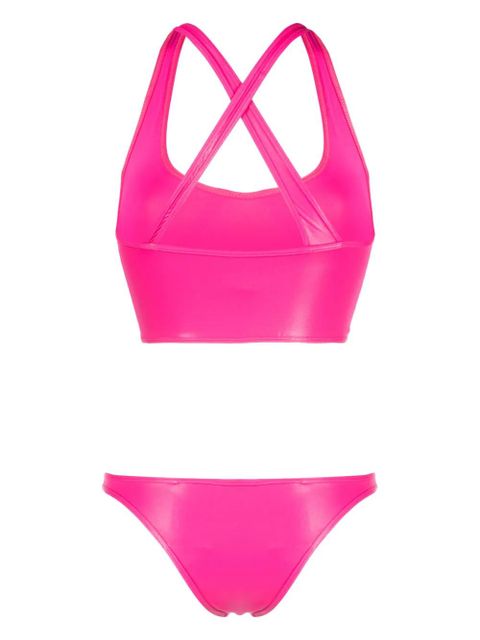 The Attico logo-embroidered crossover-strap bikini - Pink