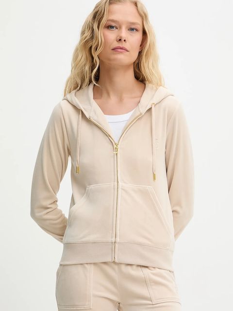 Juicy Couture bluza ROBERTSON HOODIE damska kolor beżowy z kapturem z aplikacją JCAP176G - zdjęcie produktu nr 1