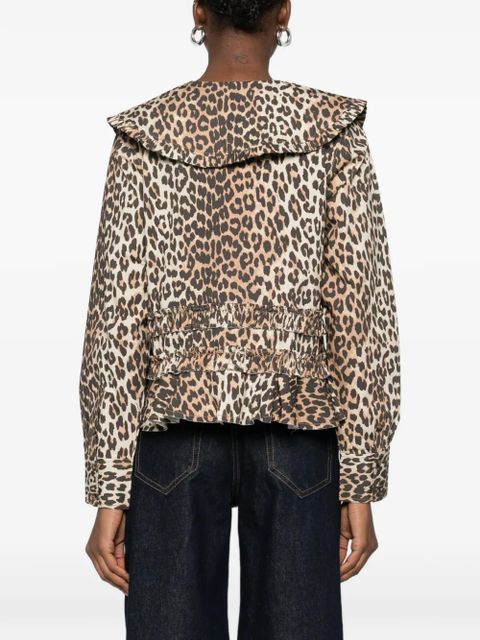 GANNI ruffled leopard-print shirt - Brown