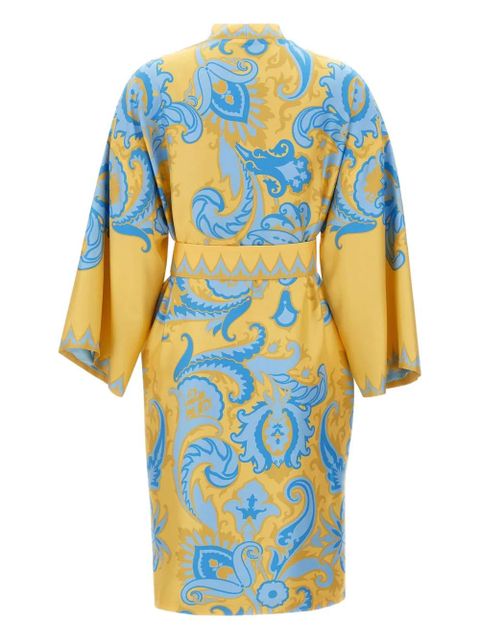 ETRO ornate-print belted robe dress - Yellow
