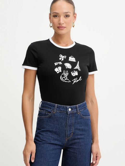 Karl Lagerfeld t-shirt bawełniany damski kolor czarny B1W17027 - zdjęcie produktu nr 1