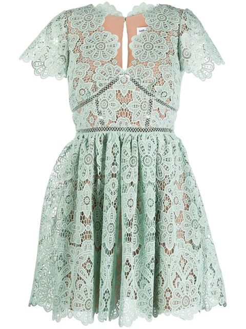 Self-Portrait lace-panel short-sleeve dress - Green - zdjęcie produktu nr 1